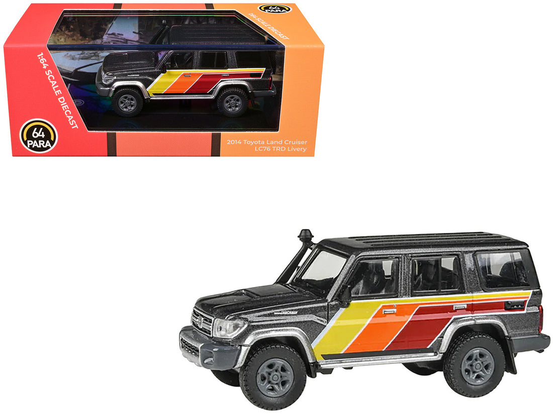 2014 Toyota Land Cruiser LC76 "TRD Livery" Gray Metallic with Stripes 1/64 Diecast Model Car by Paragon Models-3