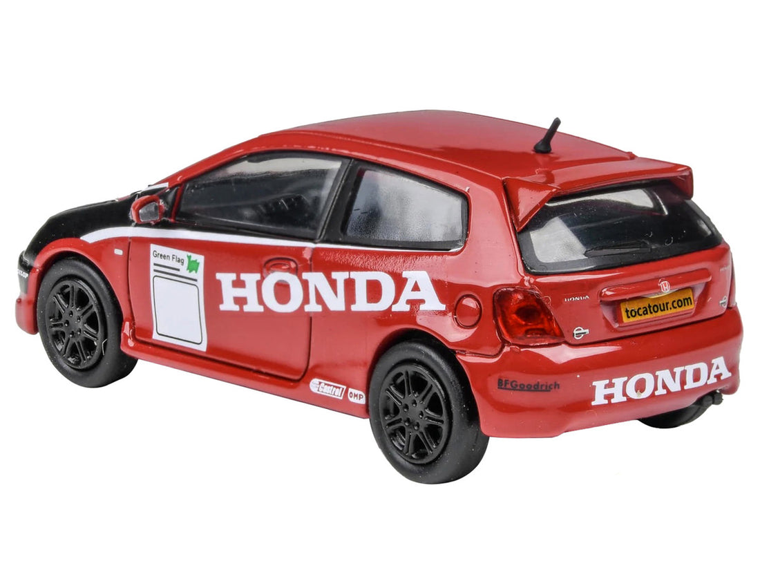 2001 Honda Civic Type R EP3 Red with Graphics "BTCC Honda Racing" 1/64 Diecast Model Car by Paragon Models-1