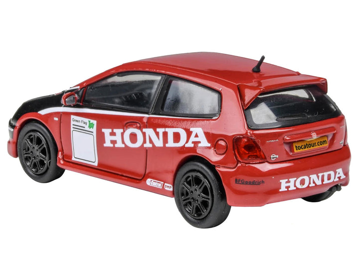 2001 Honda Civic Type R EP3 Red with Graphics "BTCC Honda Racing" 1/64 Diecast Model Car by Paragon Models-1