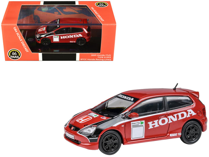 2001 Honda Civic Type R EP3 Red with Graphics "BTCC Honda Racing" 1/64 Diecast Model Car by Paragon Models-0