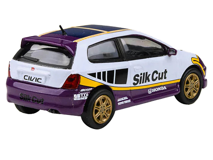 2001 Honda Civic Type R EP3 "Silk Cut" White and Purple with Graphics 1/64 Diecast Model Car by Paragon Models-1
