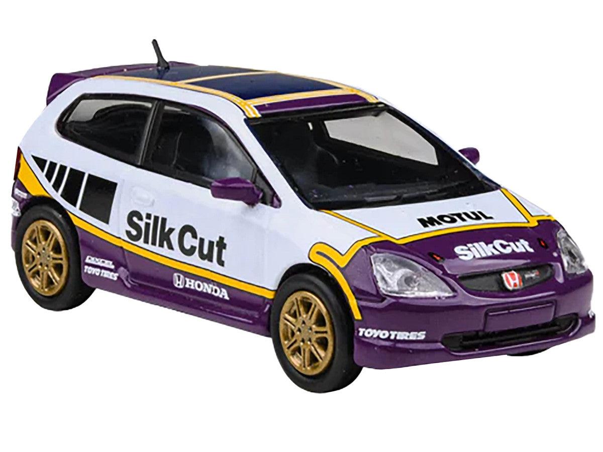 2001 Honda Civic Type R EP3 "Silk Cut" White and Purple with Graphics 1/64 Diecast Model Car by Paragon Models-2