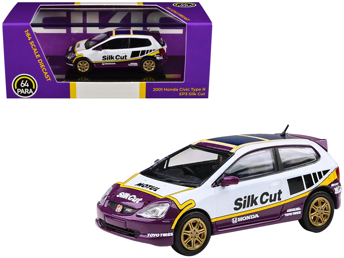 2001 Honda Civic Type R EP3 "Silk Cut" White and Purple with Graphics 1/64 Diecast Model Car by Paragon Models-3