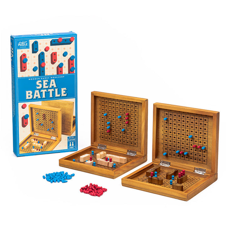 Professor Puzzle Wooden Games Workshop Sea Battle two-player game boards and pieces