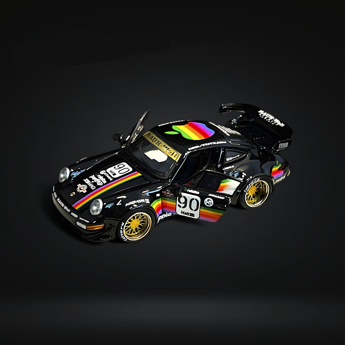 Porsche 964 RWB Black Apple Livery Openable Luxury Base 1:64 by PGM 4