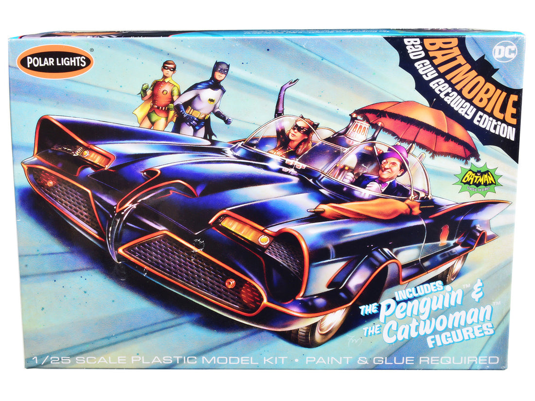 Skill 2 Model Kit 1966 Batmobile "Bad Guy Getaway Edition" with Penguin and Catwoman Figures "Batman" (1966-1968) TV Series 1/25 Scale Model by Polar Lights-0