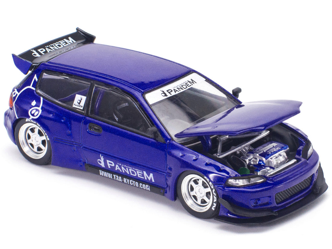 Pandem Civic EG6 RHD (Right Hand Drive) Blue Metallic "Enigma Exclusive Edition" 1/64 Diecast Model Car by Pop Race-2