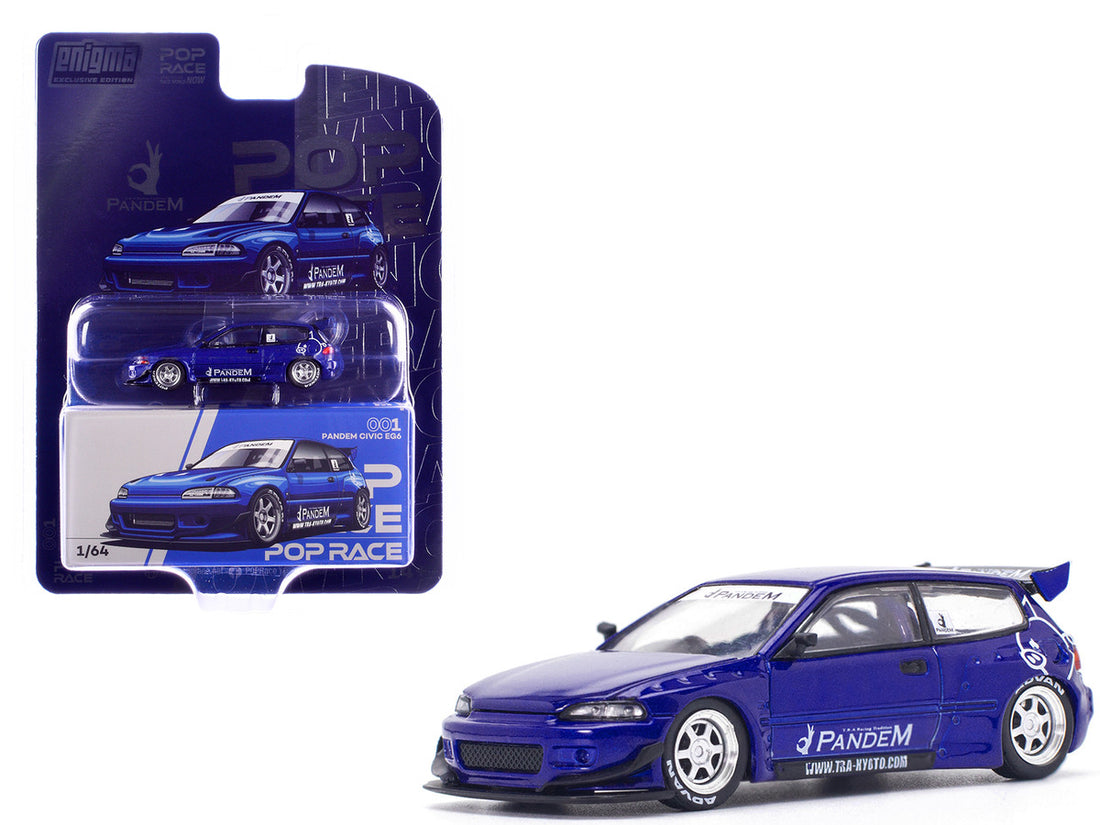 Pandem Civic EG6 RHD (Right Hand Drive) Blue Metallic "Enigma Exclusive Edition" 1/64 Diecast Model Car by Pop Race-3