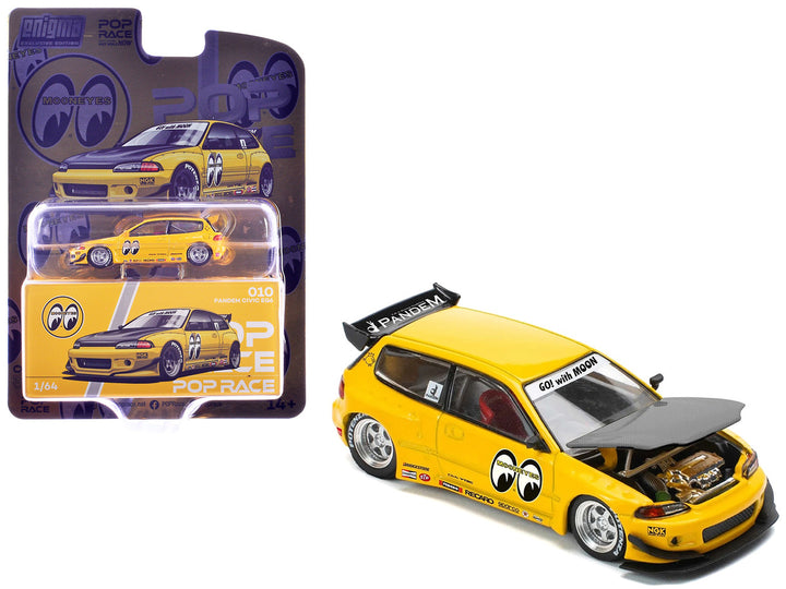 Honda Civic EG6 Pandem Mooneyes Yellow 1:64 Pop Race diecast car