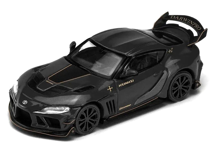 Toyota Supra DarwinPro Black with Gold Accents "Enigma Exclusive Edition" 1/64 Diecast Model Car by Pop Race 2