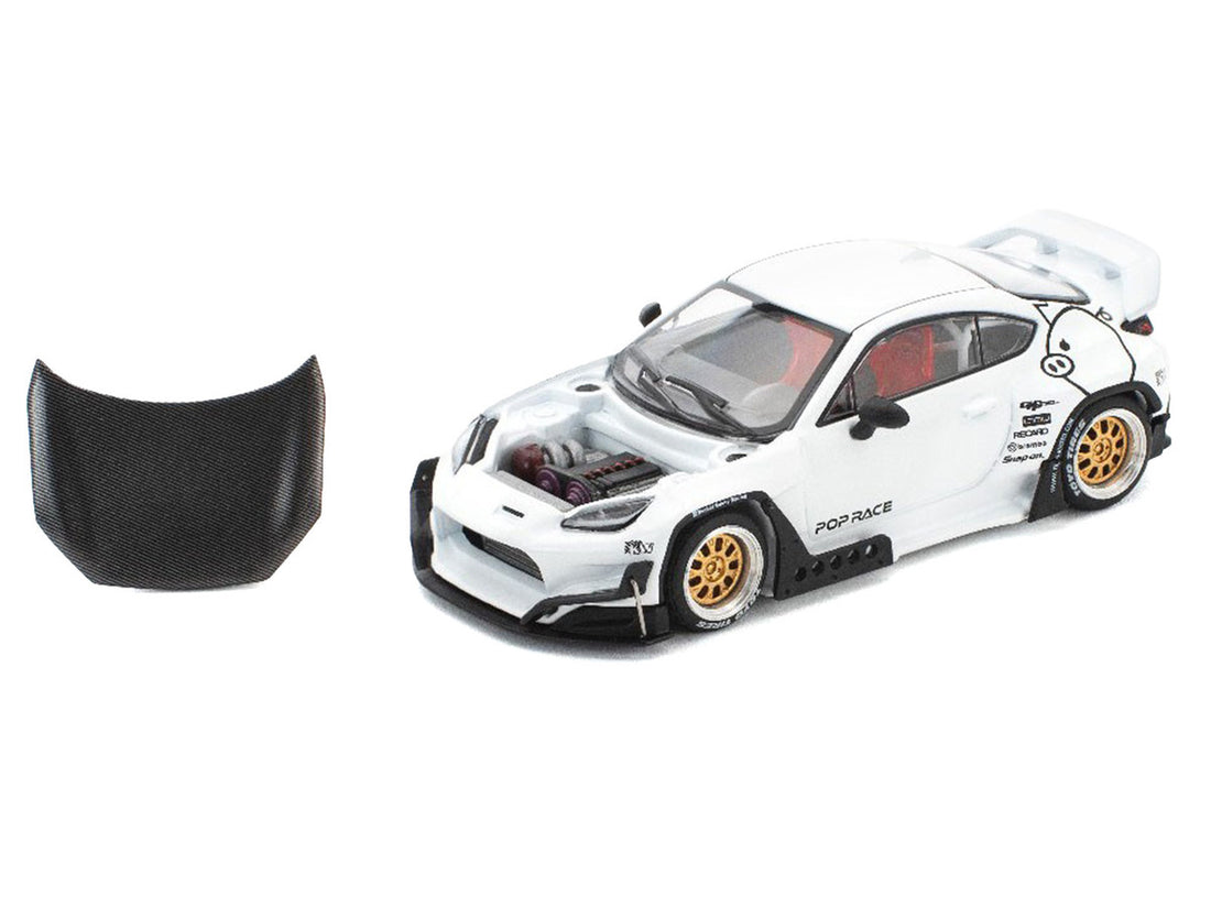 Toyota Pandem GR86 White with Carbon Hood "Enigma Exclusive Edition" 1/64 Diecast Model Car by Pop Race 5