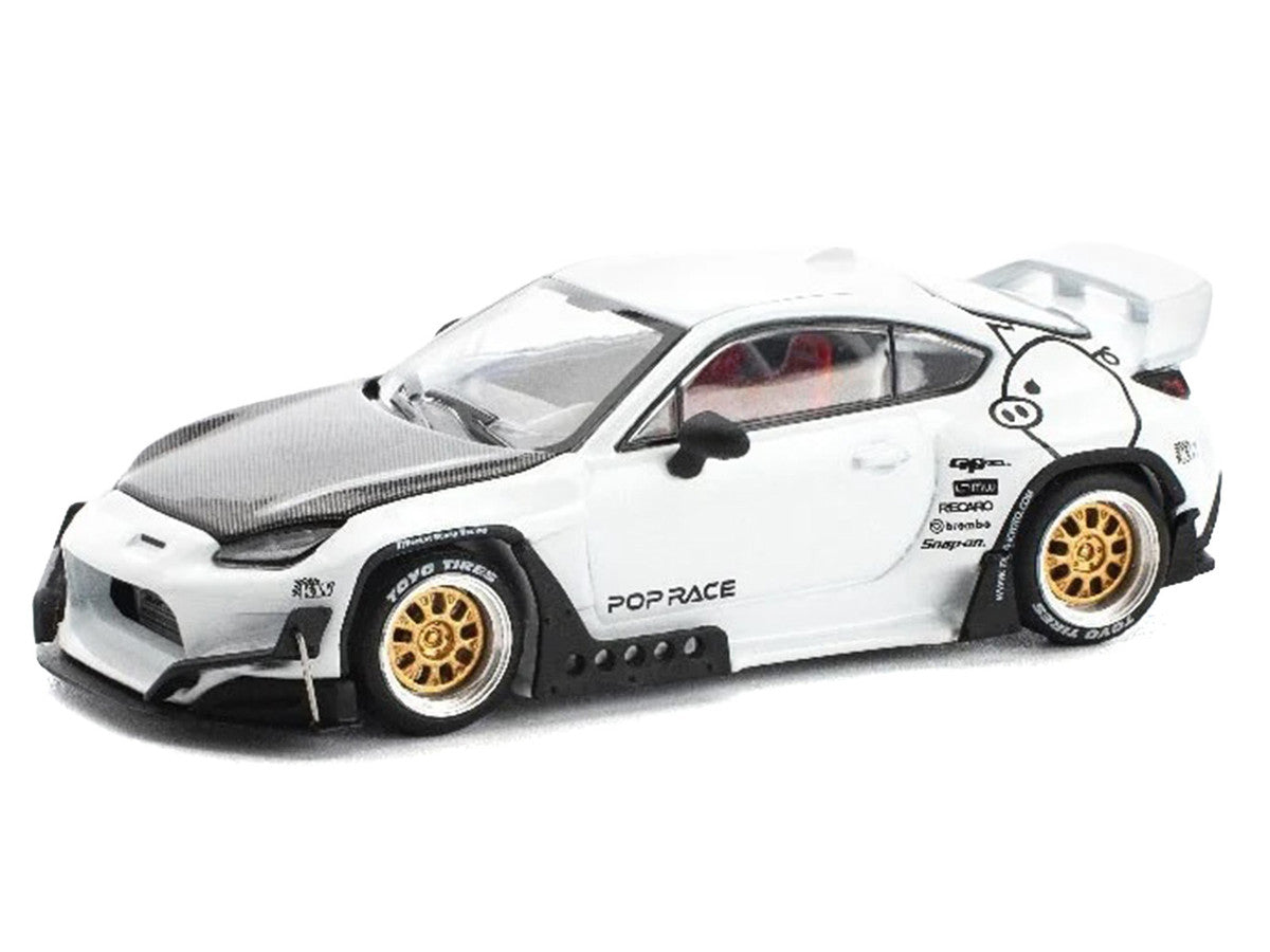 Toyota Pandem GR86 White with Carbon Hood "Enigma Exclusive Edition" 1/64 Diecast Model Car by Pop Race 3