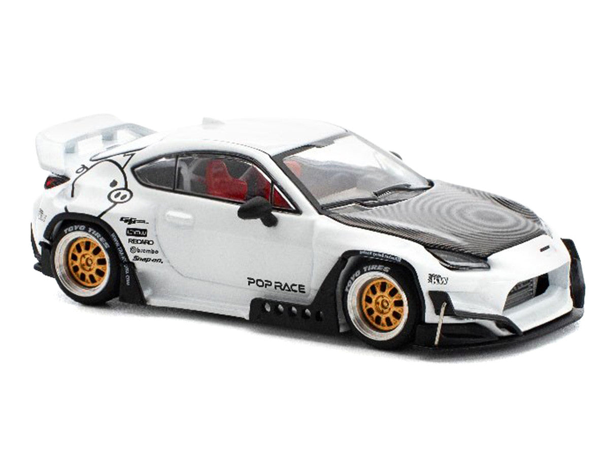 Toyota Pandem GR86 White with Carbon Hood "Enigma Exclusive Edition" 1/64 Diecast Model Car by Pop Race 2