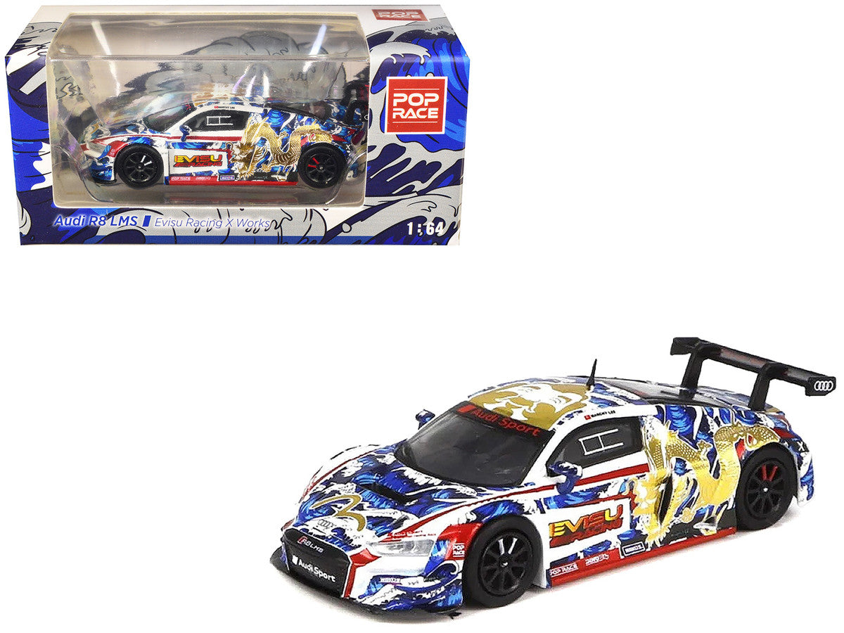 Audi R8 LMS "Evisu Racing X Works" White with Graphics 1/64 Diecast Model Car by Pop Race-3