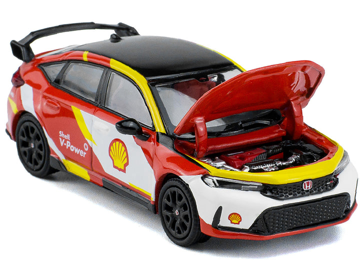 Honda Civic Type R FL5 "Shell Oil" Red and White with Graphics 1/64 Diecast Model Car by Pop Race-1