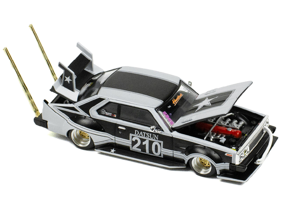Nissan Skyline C210 "Bosozoku Style" RHD (Right Hand Drive) #210 Matt Black and Silver 1/64 Diecast Model Car by Pop Race 2