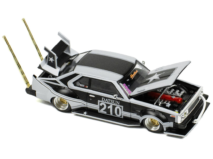 Nissan Skyline C210 "Bosozoku Style" RHD (Right Hand Drive) #210 Matt Black and Silver 1/64 Diecast Model Car by Pop Race 2