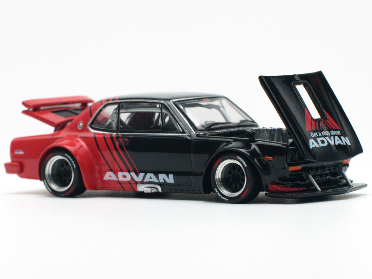Nissan Skyline GT-R V8 Drift "Hakosuka" RHD (Right Hand Drive) "Advan" Black and Red 1/64 Diecast Model Car by Pop Race 5