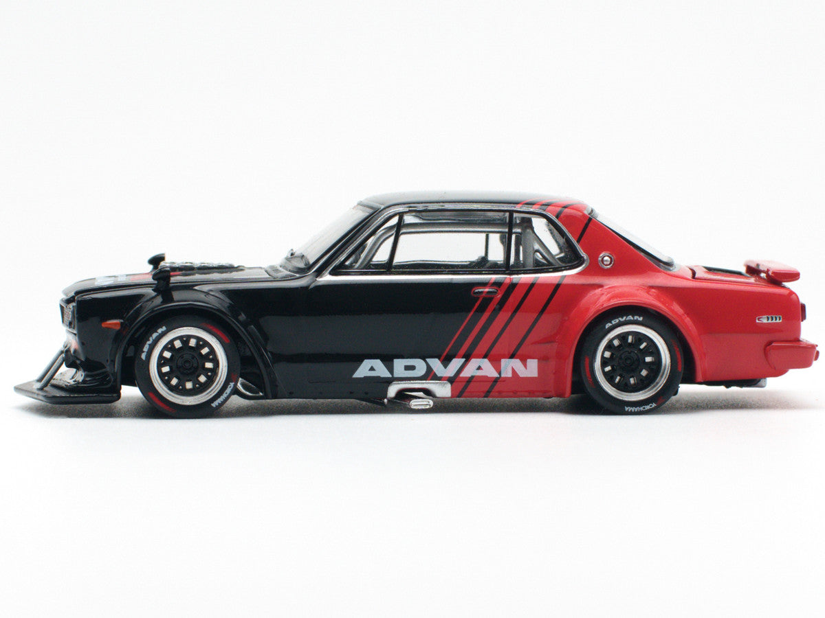 Nissan Skyline GT-R V8 Drift "Hakosuka" RHD (Right Hand Drive) "Advan" Black and Red 1/64 Diecast Model Car by Pop Race 4