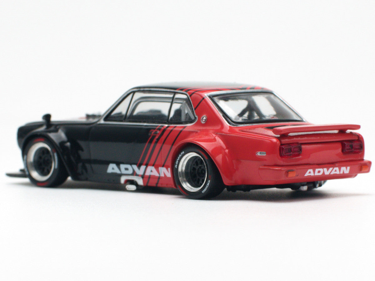 Nissan Skyline GT-R V8 Drift "Hakosuka" RHD (Right Hand Drive) "Advan" Black and Red 1/64 Diecast Model Car by Pop Race 3
