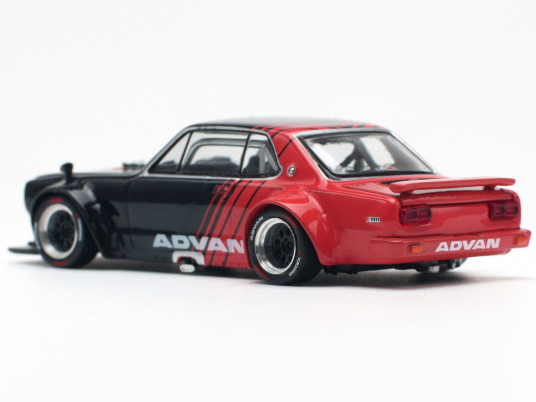 Nissan Skyline GT-R V8 Drift "Hakosuka" RHD (Right Hand Drive) "Advan" Black and Red 1/64 Diecast Model Car by Pop Race 3