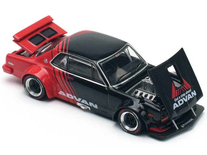 Nissan Skyline GT-R V8 Drift "Hakosuka" RHD (Right Hand Drive) "Advan" Black and Red 1/64 Diecast Model Car by Pop Race