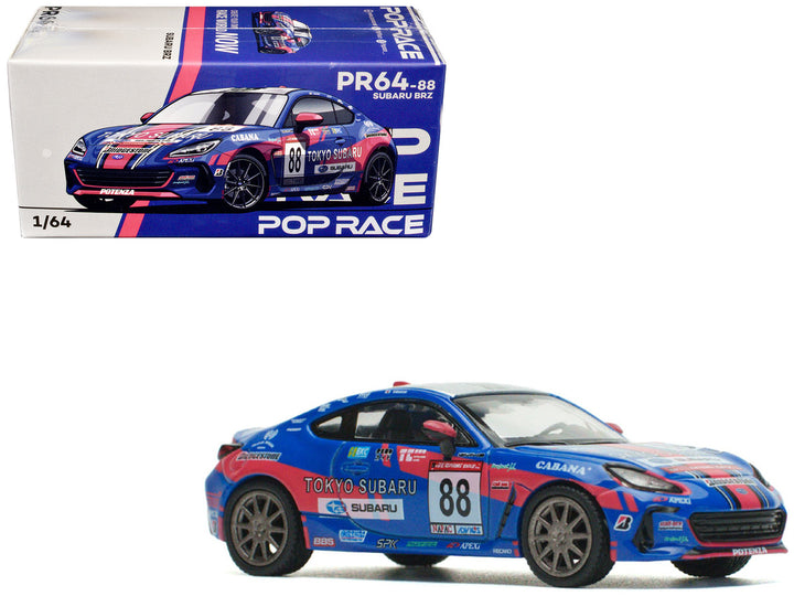 Subaru BRZ #88 Blue with Graphics "Tokyo Subaru Racing" 1/64 Diecast Model Car by Pop Race-0