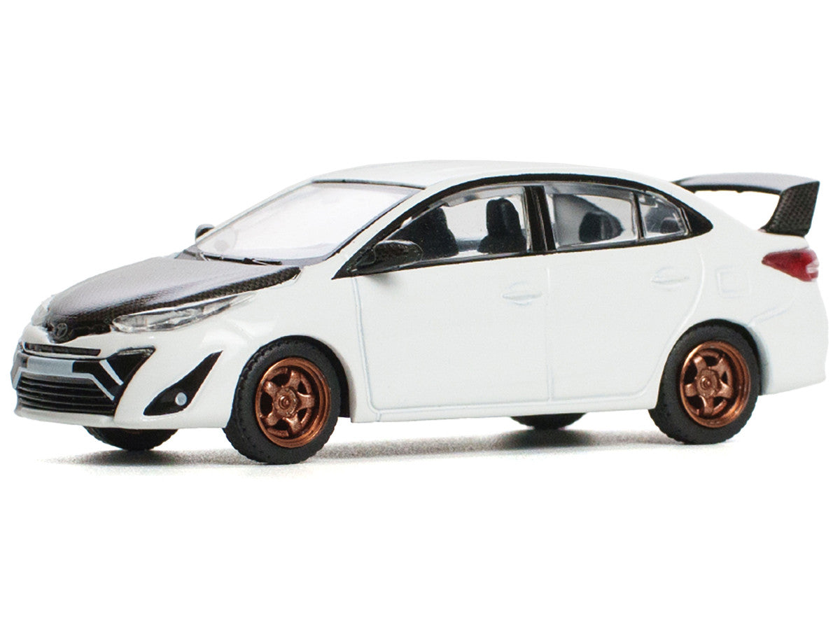 Toyota GR Vios White with Carbon Hood 1/64 Diecast Model Car by Pop Race-1