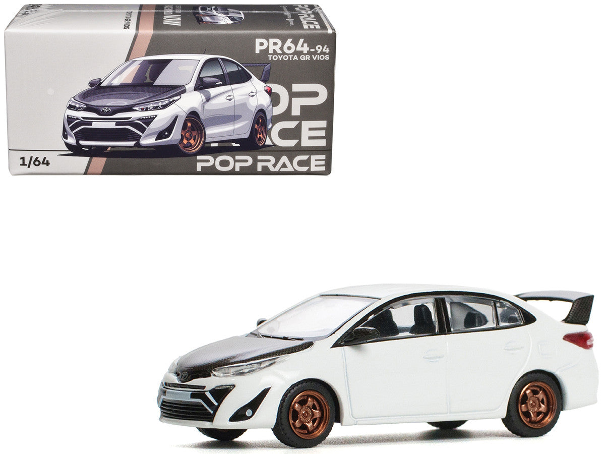 Toyota GR Vios White with Carbon Hood 1/64 Diecast Model Car by Pop Race-0