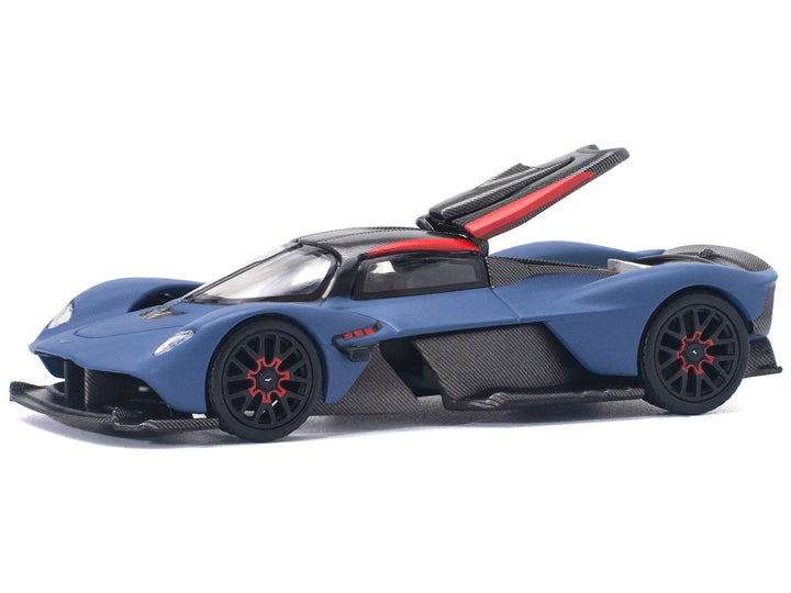 Aston Martin Valkyrie Satin Marina Blue with Carbon Top 1/64 Diecast Model Car by Pop Race-1