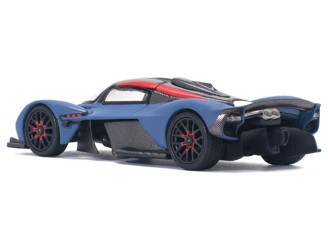 Aston Martin Valkyrie Satin Marina Blue with Carbon Top 1/64 Diecast Model Car by Pop Race-0