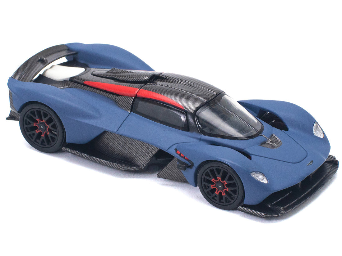 Aston Martin Valkyrie Satin Marina Blue with Carbon Top 1/64 Diecast Model Car by Pop Race-3