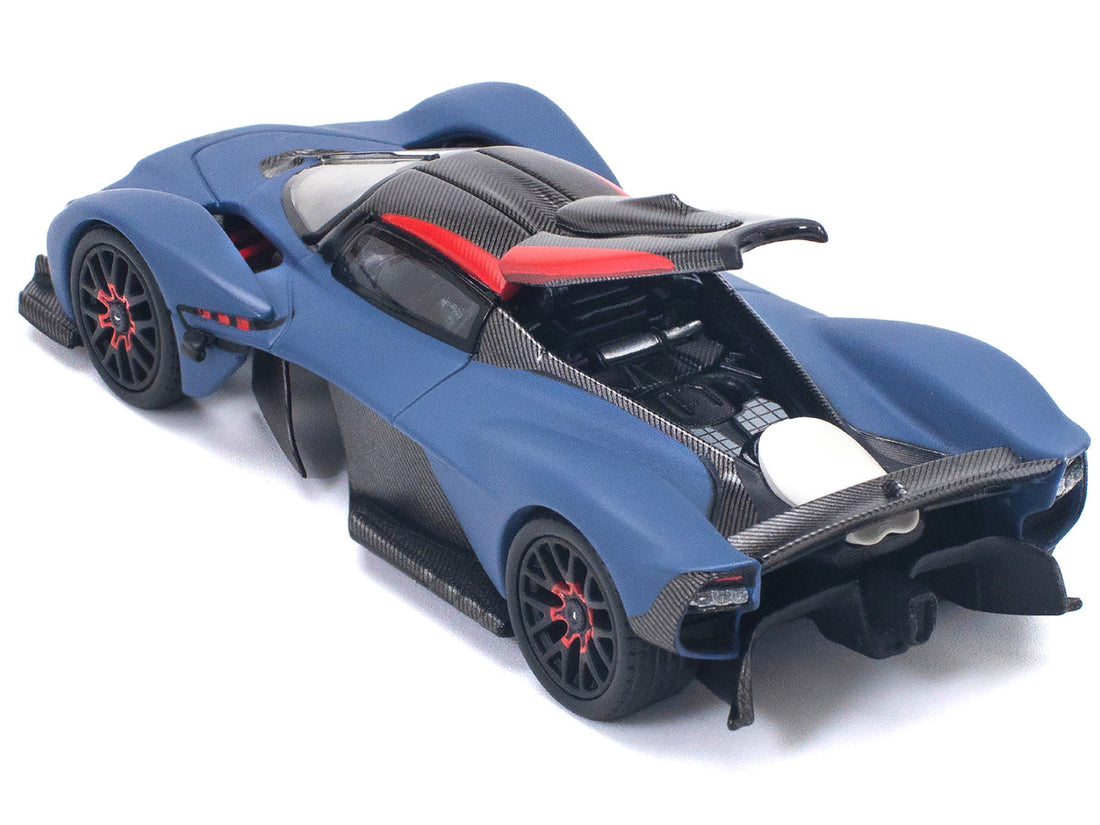 Aston Martin Valkyrie Satin Marina Blue with Carbon Top 1/64 Diecast Model Car by Pop Race-2