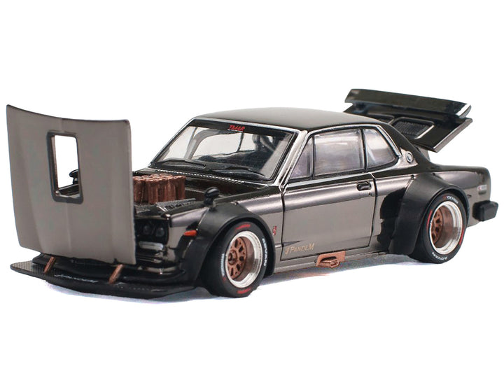 Skyline GT-R V8 Drift "Hakosuka" RHD (Right Hand Drive) Dark Chrome 1/64 Diecast Model Car by Pop Race-1