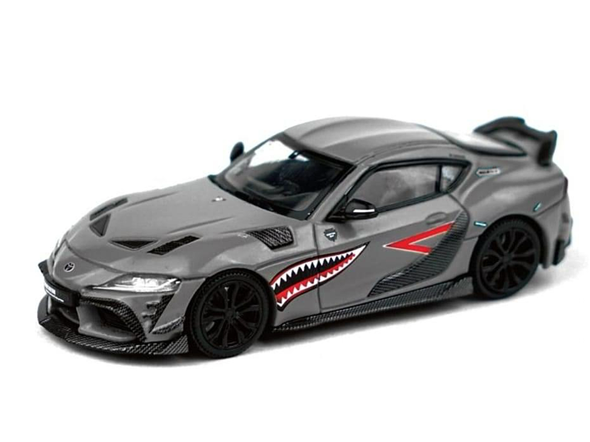 Toyota Supra "DarwinPro 66G NWB" Gray Metallic with Shark Mouth Graphics 1/64 Diecast Model Car by Pop Race-0