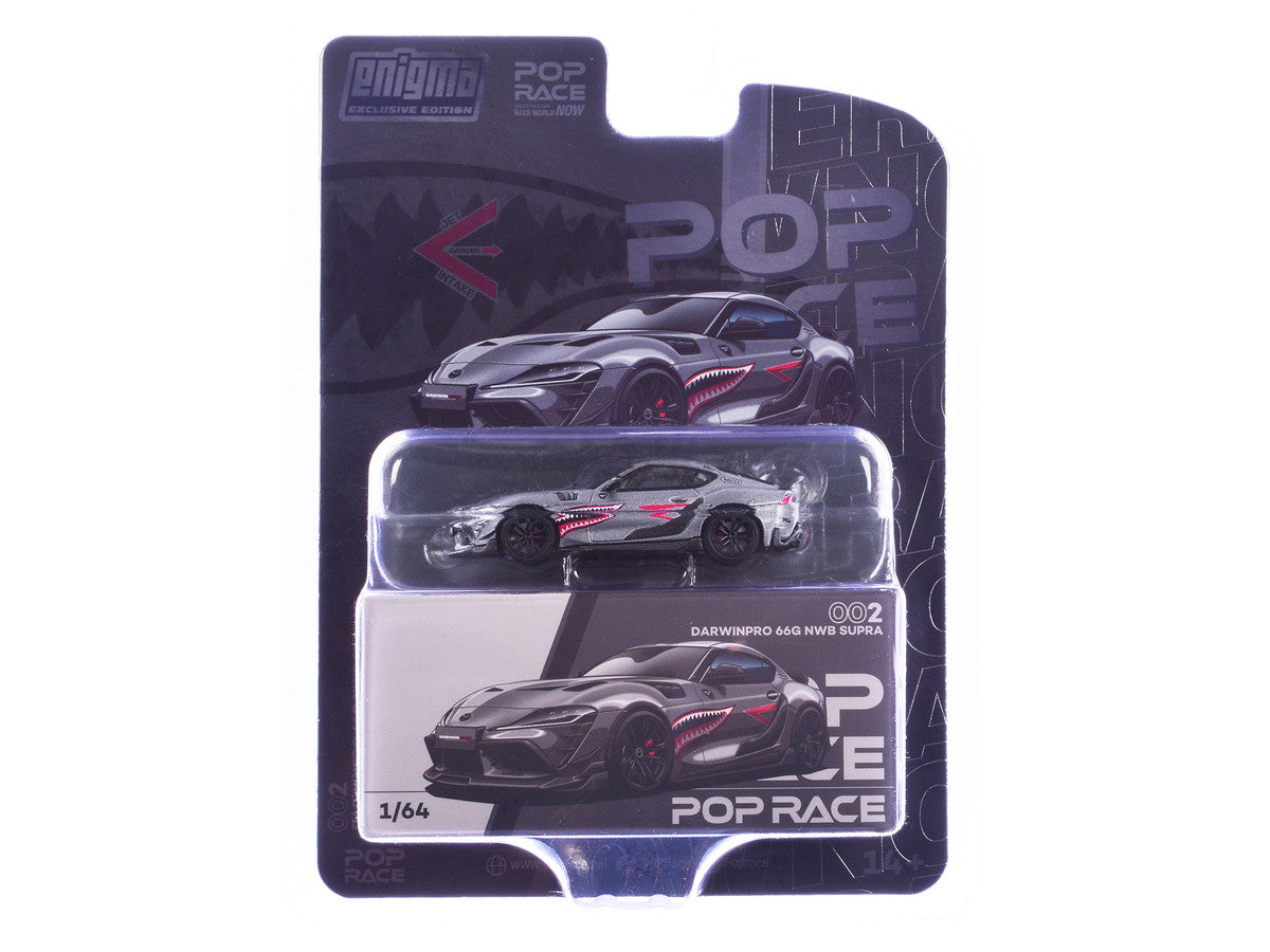 Toyota Supra "DarwinPro 66G NWB" Gray Metallic with Shark Mouth Graphics 1/64 Diecast Model Car by Pop Race-1