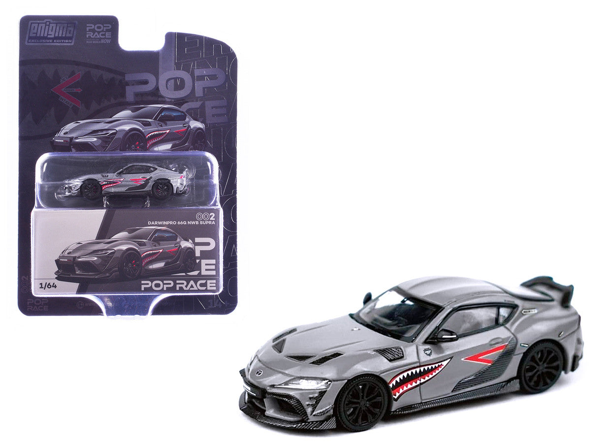 Toyota Supra "DarwinPro 66G NWB" Gray Metallic with Shark Mouth Graphics 1/64 Diecast Model Car by Pop Race-2