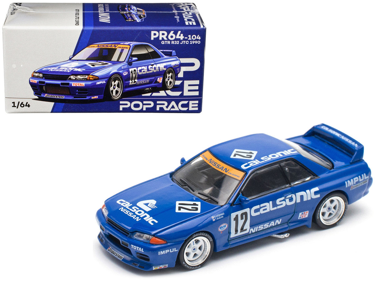 GTR R32 RHD (Right Hand Drive) #12 Kazuyoshi Hoshino - Toshio Suzuki "Calsonic" Winner "Japanese Touring Car Championship" (1990) 1/64 Diecast Model Car by Pop Race-3