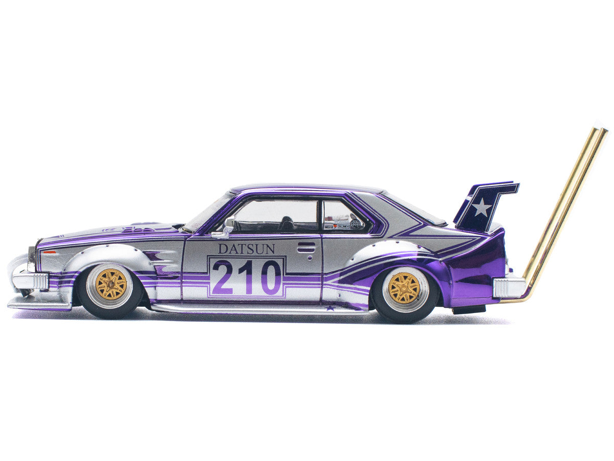 Skyline C210 Kaido Racer "Bosozoku Style" RHD (Right Hand Drive) #210 Purple and Silver 1/64 Diecast Model Car by Pop Race-1