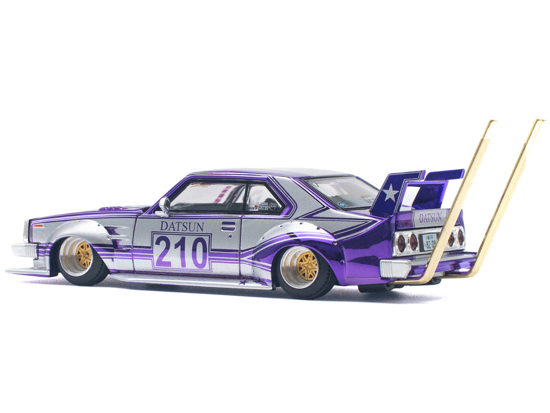 Skyline C210 Kaido Racer "Bosozoku Style" RHD (Right Hand Drive) #210 Purple and Silver 1/64 Diecast Model Car by Pop Race-0