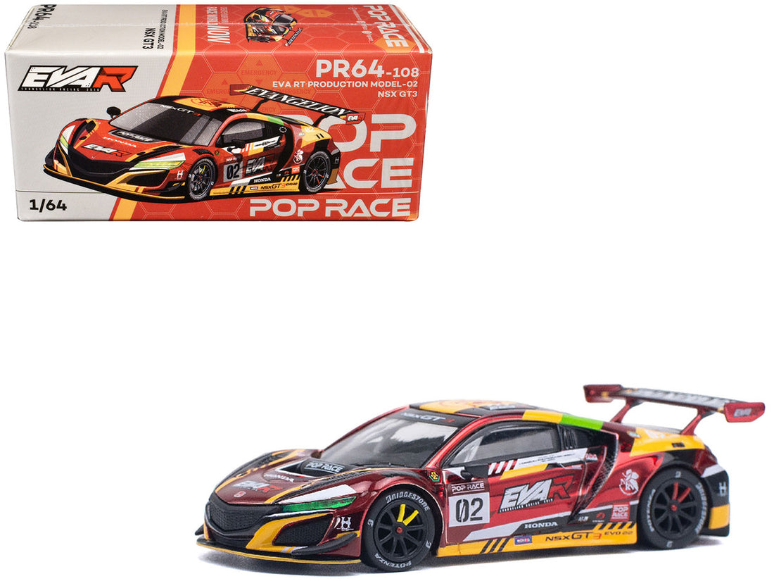 Honda NSX GT3 EVO22 #02 Red Metallic "EVA RT Production Model-02" 1/64 Diecast Model Car by Pop Race-2