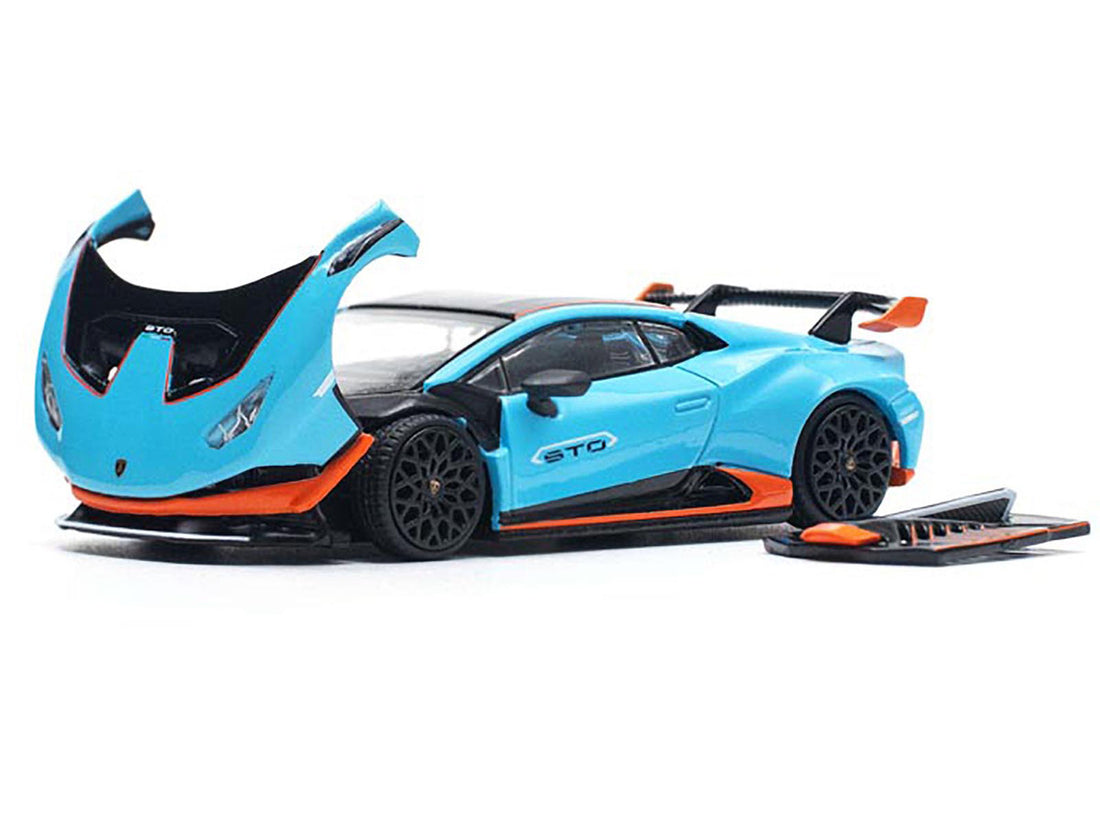 Lamborghini Huracan STO Blue with Black Top and Orange Accents 1/64 Diecast Model Car by Pop Race-0