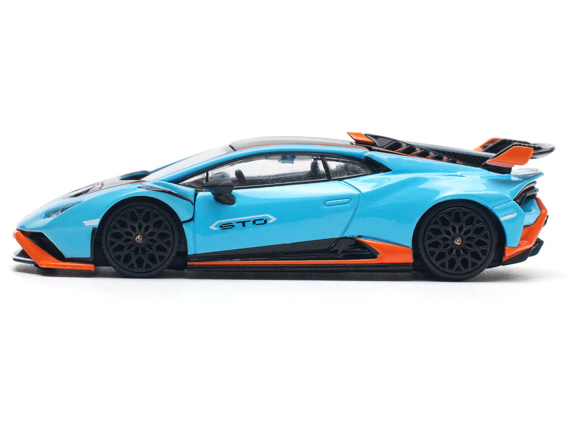Lamborghini Huracan STO Blue with Black Top and Orange Accents 1/64 Diecast Model Car by Pop Race-3