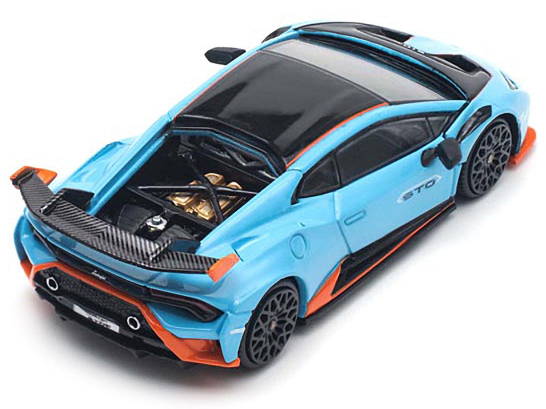 Lamborghini Huracan STO Blue with Black Top and Orange Accents 1/64 Diecast Model Car by Pop Race-2