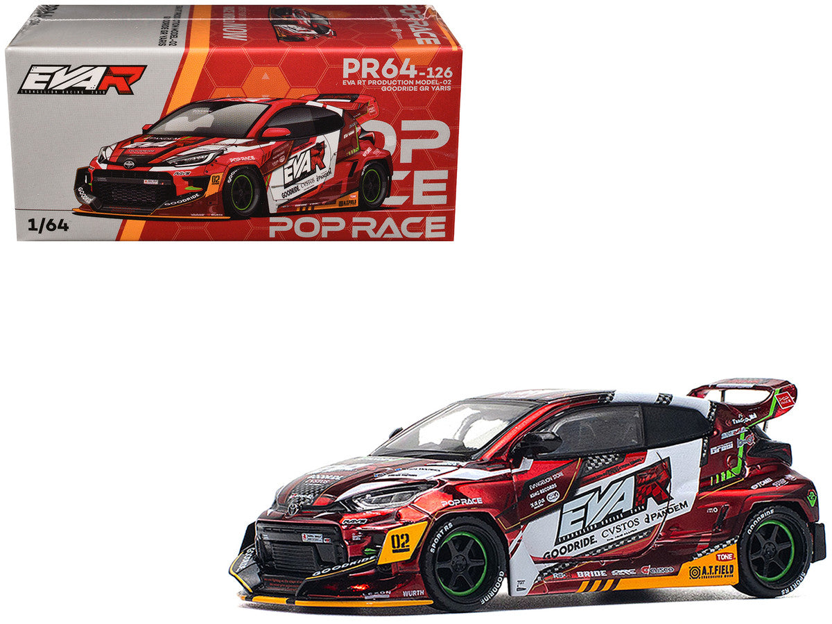 Toyota Goodride GR Yaris RHD (Right Hand Drive) "EVA RT Production Model-02" Red Metallic with Graphics 1/64 Diecast Model Car by Pop Race-3