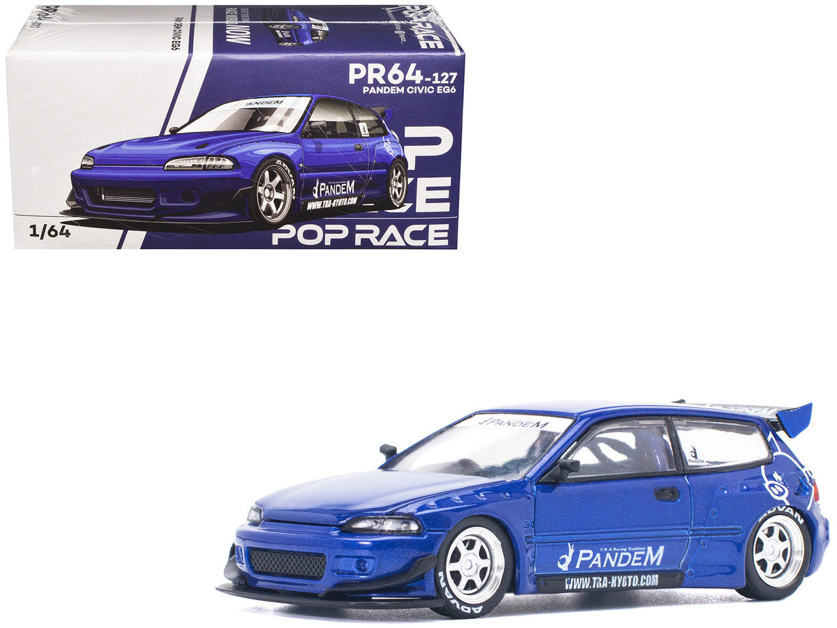 Pandem Civic EG6 RHD (Right Hand Drive) Blue Metallic 1/64 Diecast Model Car by Pop Race-3