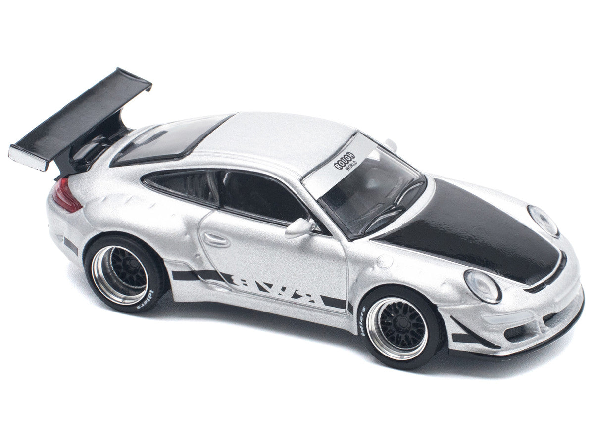 RWB 997 Silver Metallic with Black Stripes and Hood 1/64 Diecast Model Car by Pop Race-2