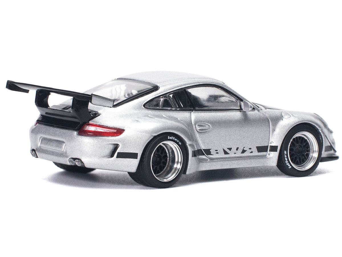RWB 997 Silver Metallic with Black Stripes and Hood 1/64 Diecast Model Car by Pop Race-0