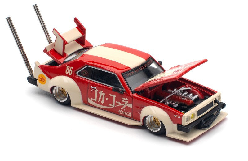 Skyline GT-R V8 Drift "Hakosuka" RHD (Right Hand Drive) "Coca-Cola (Japan)" Red and Cream 1/64 Diecast Model Car by Pop Race