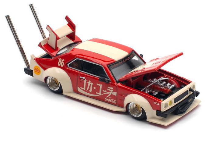 Skyline GT-R V8 Drift "Hakosuka" RHD (Right Hand Drive) "Coca-Cola (Japan)" Red and Cream 1/64 Diecast Model Car by Pop Race